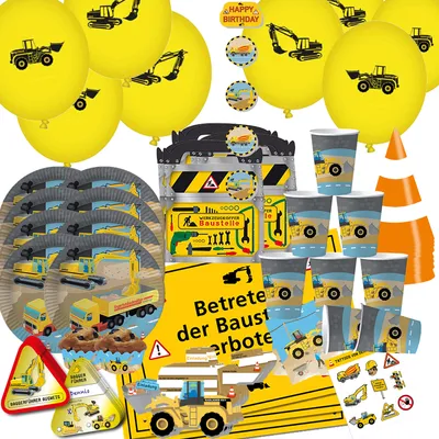 Produktbild von XXL Bagger Party-Set Baustelle 98-tlg.Kindergeburtstag Party-Zubehör
