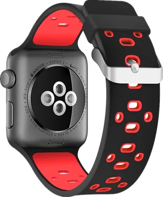 Produktbild von Armband für Apple Watch Series 8 7 6 5 4 3 2 1 SE - Silikon Ersatzarmband Premium Silicon Band Armband - Schwarz/Rot - 42mm 44mm 45mm