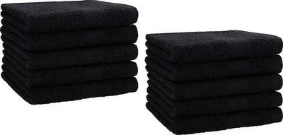 Produktbild von Unyqoos® 10er-Set Premium Gästetücher aus Baumwolle 30 x 50 cm, schwarz – saugfähig, pflegeleicht, waschbar bis 60°C, trocknergeeignet