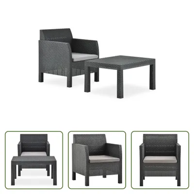 Image de The Living Store Ensemble de salon de jardin 2 pièces avec revêtement en rotin PP Anthracite