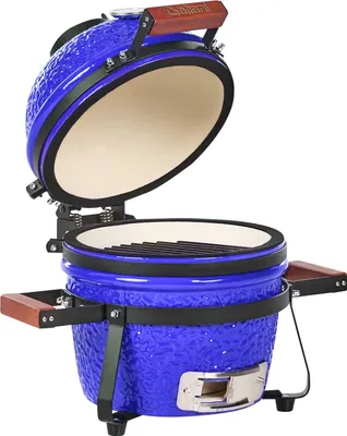 Produktbild von BELIANI Holzkohlegrill Blau aus Keramik Kamado Stil mit Deckel Thermometer Grillrost Outdoor BBQ Gartenzubehör