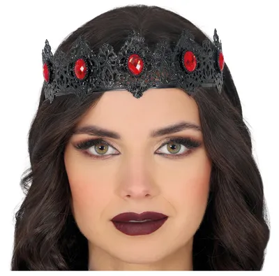 Image de Couronne de la Princesse Reine avec des pierres précieuses rouges Pour Halloween Accessoires du Costume Royal Party, Couleur : Noir