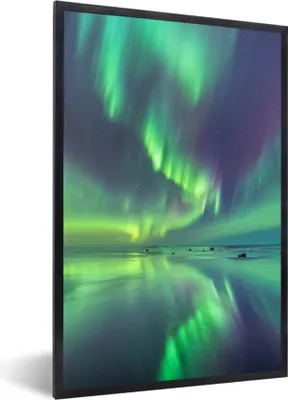 Produktbild von MuchoWow® MuchoWow® Gerahmtes Poster Nordlichter - Sternenhimmel - Wasser 60x90 cm - Poster mit zchwarzem Bilderrahmen - Kunst