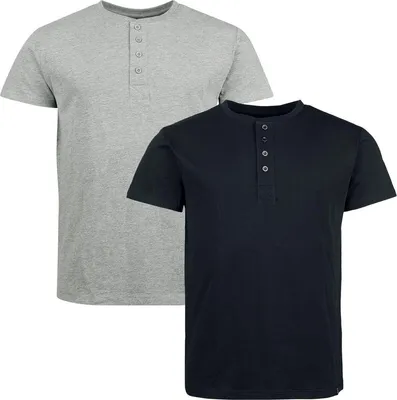 Produktbild von RED by EMP Herren schwarz/graue basic T-Shirts mit Knopfleiste S