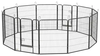 Produktbild von Modulares Hunde-Laufgitter mit 12 Elementen, 80 x 100 cm, faltbar, mit Stahltš¹r und 12 Heringen, Grau