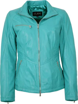 Produktbild von Jilani - Damen Lederjacke Lammnappa mermaid türkisblau : 42