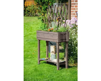 Produktbild von Hochbeet auf Stelzen dobar inkl. Rankgitter rollbar 79 x 28,5 x 130 cm grau