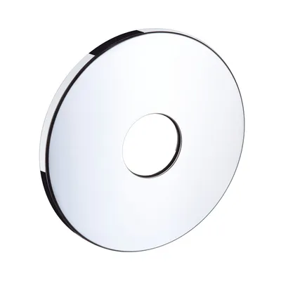 A chrome-plated circular escutcheon plate with a central hole, shown against a white background.