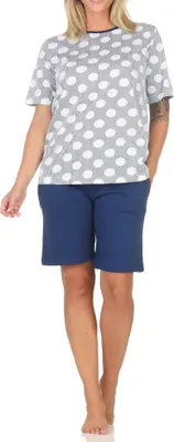 Produktbild von Normann Damen kurzarm Schlafanzug Shorty Pyjama in Tupfen-Punkte Optik - auch in Übergröße ; marine , 44