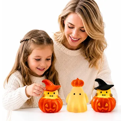 Produktbild von 3er Set Halloween Geisterlaternen, leuchtende Geist- und Kürbislichter als Nachtlicht, Halloween Deko für Kinderzimmer, Tisch und Party