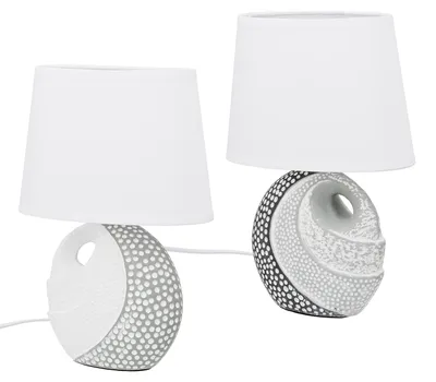 Productafbeelding van Gilde tafellamp, rond, "Nikiti", keramiek, grijs, wit, L. 11,5 cm, B. 20 cm, H. 29 cm. Artikelnummer: 4063387582572. 2 stuks (assorti)