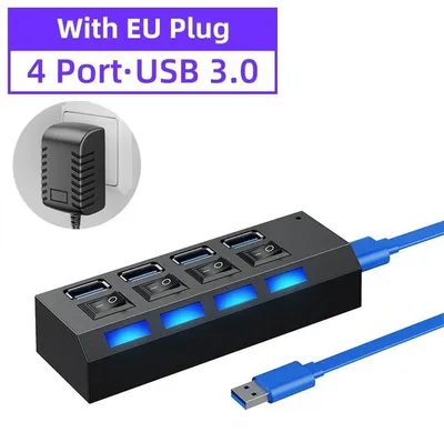 Zdjęcie produktu dla Hub USB z aktywnym zasilaniem, adapter rozdzielający porty dla komputera, laptopa, notebooka, umożliwiający podłączenie wielu urządzeń, przesył danych i zasilanie. 4 porty