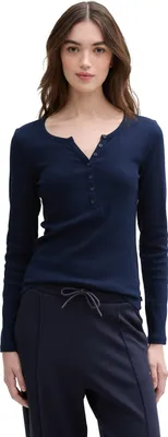 Produktbild von Tom Tailor Langarmshirt Henley mit Rippstruktur, schmal geschnitten, nachhaltig