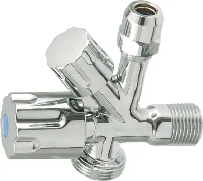 Zdjęcie produktu dla Zawór kątowy urządzenia KIRCHHOFF, 1/2 "AG, x 3/4 "AG x 3/8 "AG x 10 mmQ
