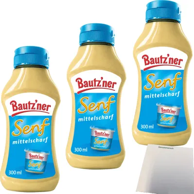 Produktbild von Bautzner Senf mittelscharf 3er Pack (3x300ml Squeeze Flasche) + usy Block