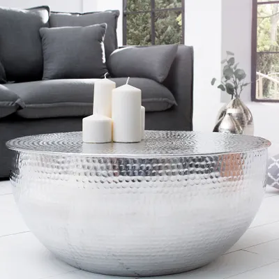 Produktbild von riess-ambiente Runder Couchtisch ORIENT II 60cm silber Metall Aluminium Hammerschlag Design Beistelltisch Tisch