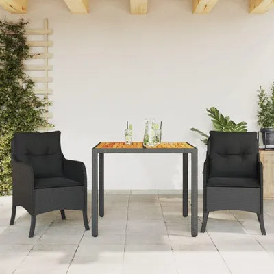 Produktbild von 3-teiliges Gartenmöbel-Set aus schwarzem Poly-Rattan mit Sesseln, Kissen und Tisch für Balkon, Terrasse und Garten