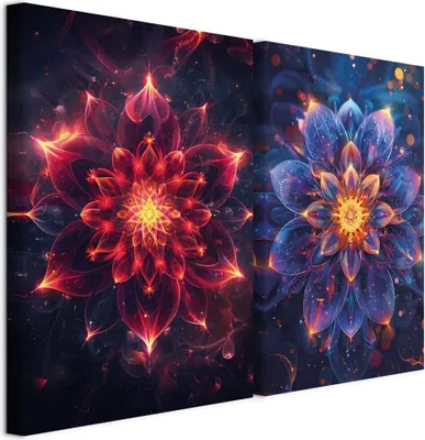 Produktbild von Akustikbild Set Lotusblume Universum 40x30cm 2 Teilig je 20x30cm Collage 2er Mehrteiligen Gemälden Kunstdrucke Wandbild Schallabsorber Akustikplatten - Schlafzimmer Abstrakt p-H-10010-b-a