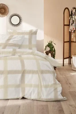 Produktbild von Primera Soft-Seersucker Bettwäsche 135x200 Karo weiß sand beige 213070-77