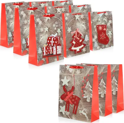 Produktbild von COM-FOUR® 12x XL Geschenktüte für Weihnachten, Nikolaus und Advent - Geschenktasche mit Weihnachtsmotiv - Geschenkbeutel