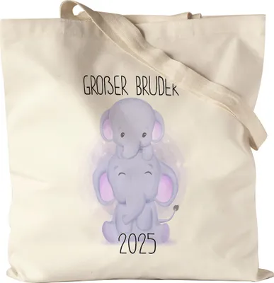 Produktbild von Großer Bruder 2025 Stoffbeutel Jutebeutel Canvas Geschwisterliebe Bruderliebe Elefant Geborgenheit Beschützer Welt Liebe Familie