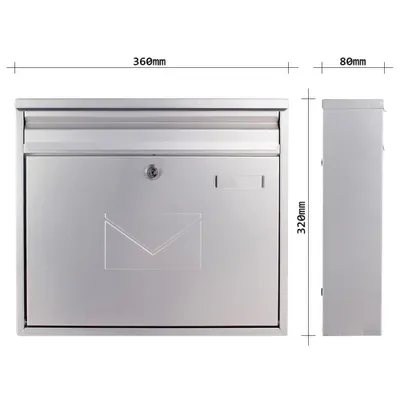 Produktbild von Rottner T04779, Wandmontierter Briefkasten, Stahl, Silber, Schlüssel, Vorderseite, 32 cm