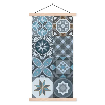 Produktbild von MuchoWow® Textilposter Design - Blume - Blau - Figuren 60x120 cm mit holzfarbenen Rahmen - Holz