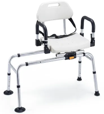 Produktbild von COSTWAY Drehbarer und Gleitbarer Duschhocker, Duschstuhl mit Griffen, Sicherheitsgurt, Duschkopfhalter, Badhocker höhenverstellbar, Rutschfester