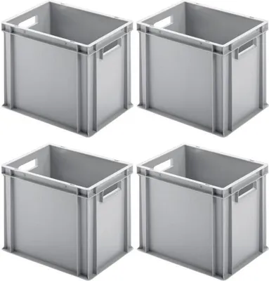 Produktbild von SuperSparSet 4x Eurobehälter mit offenem Griff | HxBxT 32x30x40cm | 29 Liter | Grau | Eurobox, Transportbox, Transportbehälter, Stapelbehälter