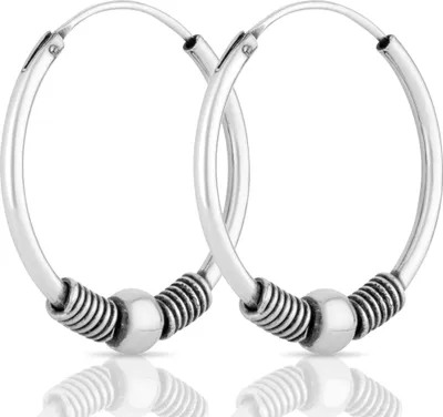 Produktbild von Paar Bali Creole mit Kugel 25mm Sterling Silber Gothic Mittelalter Ohrringe 4989