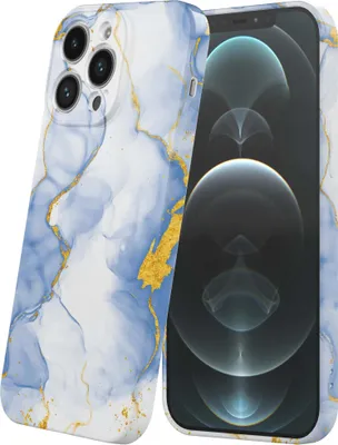 Produktbild von Smartphonica Handyhülle geeignet für iPhone 12 Pro Max mit Hellblau Gold Marmor Print - Flexible Softcase TPU - Backcover Case Hellblau Gold Marmor Design