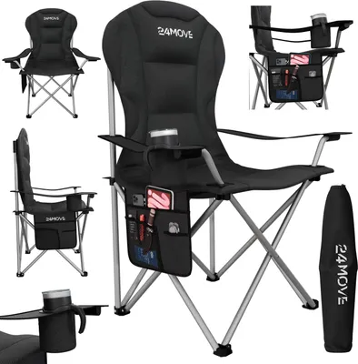 Produktbild von 24MOVE® Campingstuhl Salvador faltbar Camping Klappstuhl gepolstert inkl. Tragetasche, bis 150kg belastbar, schwarz