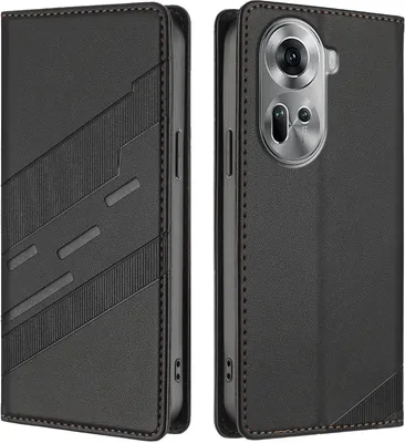 Produktbild von Hülle für Oppo Reno11 5G, Kunstleder Brieftaschen Handyhülle mit Kartenfach und Standfunktion Schwarz
