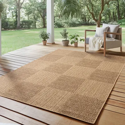 Produktbild von SIMPEX Indoor Outdoor Teppich Wetterfest Sisal, Boho Modern Design, Küche, Terrasse, Garten und Balkon, Größe: 160 x 230 cm, Farbe: Beige-4