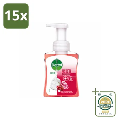 Imagen del producto de 15 unidades de jabón líquido para manos Dettol, aroma a rosa y flor de cerezo, 250 ml, pack ahorro