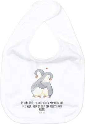 Produktbild von Mr. & Mrs. Panda Lätzchen Pinguine Kuscheln - Weiß - Geschenk, Babylätzchen, Freund, Sabberlätzchen, Für Babys, Frauen, Hochzeitstag, Freundin, Partner, Schlabberlatz