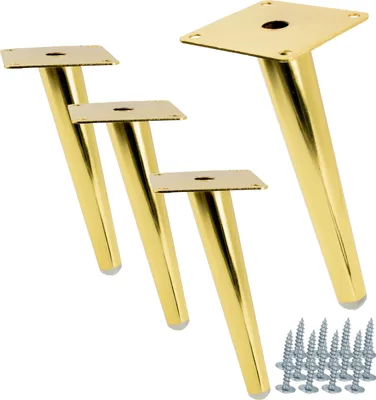 Image de Set de 4 pieds de meuble inclinés et stylés "Elégance" en or, hauteur 18 cm, pour une touche luxueuse dans votre intérieur.