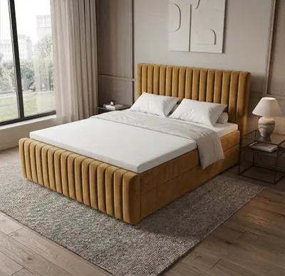 Produktbild von Boxspringbett MONACO II 140 cm x 200 cm Riviera 41 - Gelb Bett mit zwei Bettkästen und H3 Matratze,Komplett-Set mit Matratze und Topper