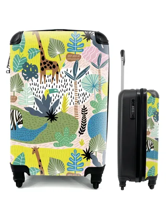 Produktbild von MuchoWow® Koffer Handgepäck Trolley Rollkoffer Kleine Reisekoffer mit 4 Rollen - Dschungel - Muster - Tiere - Pflanzen - Cabin Size < 55x40x23 cm & 55x40x20 cm - Fotokoffer - Kabinenkoffer - Boardgepäck - Reise-Box - Reisekoffer - Reisegepäck - Koffer mit Bild - Trolley für Kinder