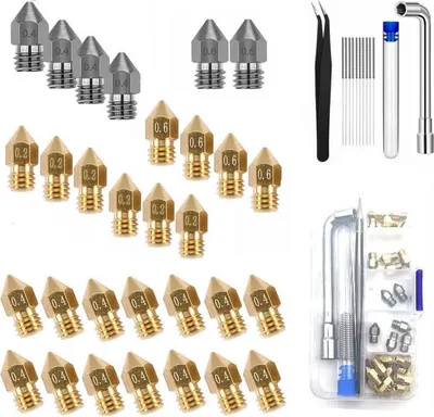 Produktbild von :42-teiliges Düsenset, 0,4 mm Präzisionsmessing-Düsen für Ender 3 V2, Ender 3 Pro und CR 10 Series 3D-Drucker