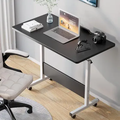 Zdjęcie produktu dla Stół mobilny do laptopa - czarny, o wymiarach 80 x 40 cm, z regulowaną wysokością, idealny do pracy siedzącej