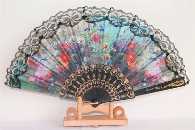 Produktbild von 020-04 Fächer-spanisch-schwarz-Blume-bunt pvc
