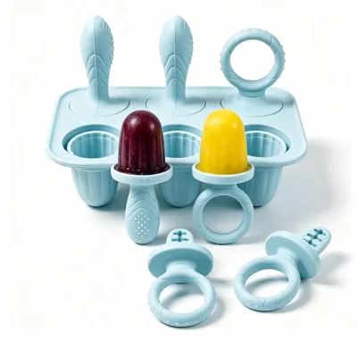 Baby-Eisformen 6er-Set, Silikon, BPA-frei, 17 ml, mit Stielen