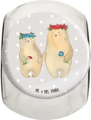 Produktbild von Mr. & Mrs. Panda Bonboniere Bären mit Blumenkranz XL 2000ml - Grau Pastell - Geschenk, Bruder, Aufbewahrungsdose, Family, Kaffeedose, Lieblingsmensch, Frischhaltedose