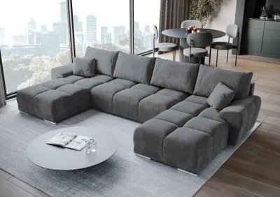 Produktbild von BroMARKT Ecksofa NUBES Schlaffunktion Bettkasten U-Form 372x184x85cm Grau