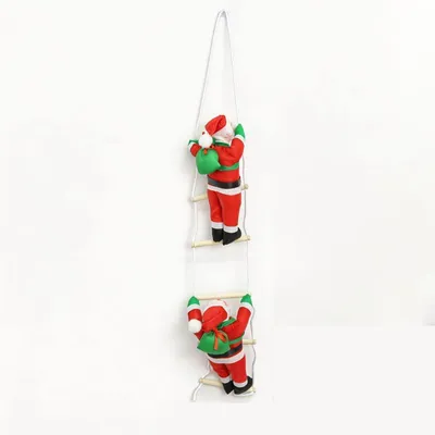 Produktbild von Weihnachtsmann Deko zum Aufhängen - 2 Weihnachtsmann mit Leiter - 76 x 14 cm - für Weihnachtsbaum, Fenster, Balkon und Außenbereich