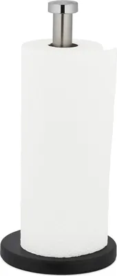 Produktbild von Relaxdays Küchenrollenhalter stehend, Edelstahl, Papierrollenhalter für die Küche, H x D: 33 x 15 cm, silber/schwarz