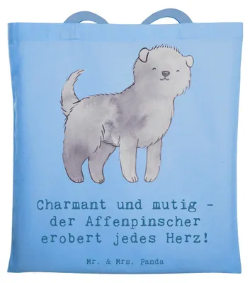 Produktbild von Mr. & Mrs. Panda Tote Bag Affenpinscher Charmeur - Sky Blue - Geschenk, Tragetasche, pflegeleicht, Jutebeutel, Hunderassen, verspielter Hund, Beschreibung, Hunderasse