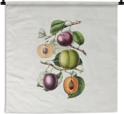 Produktbild von MuchoWow® Wandteppich Wandbehang Pfirsich - Obst - Vintage 60x60 cm Tapisserie Dekoration Wandtuch - Dekorationen - Wand Decke