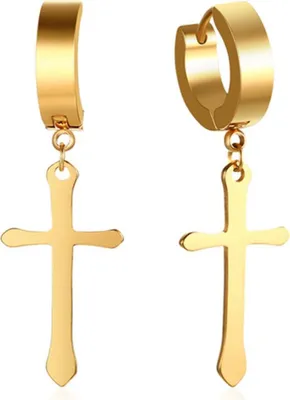 Produktbild von Kreuz Ohrringe: Edelstahl Klappcreolen Ohrhänger Gold
